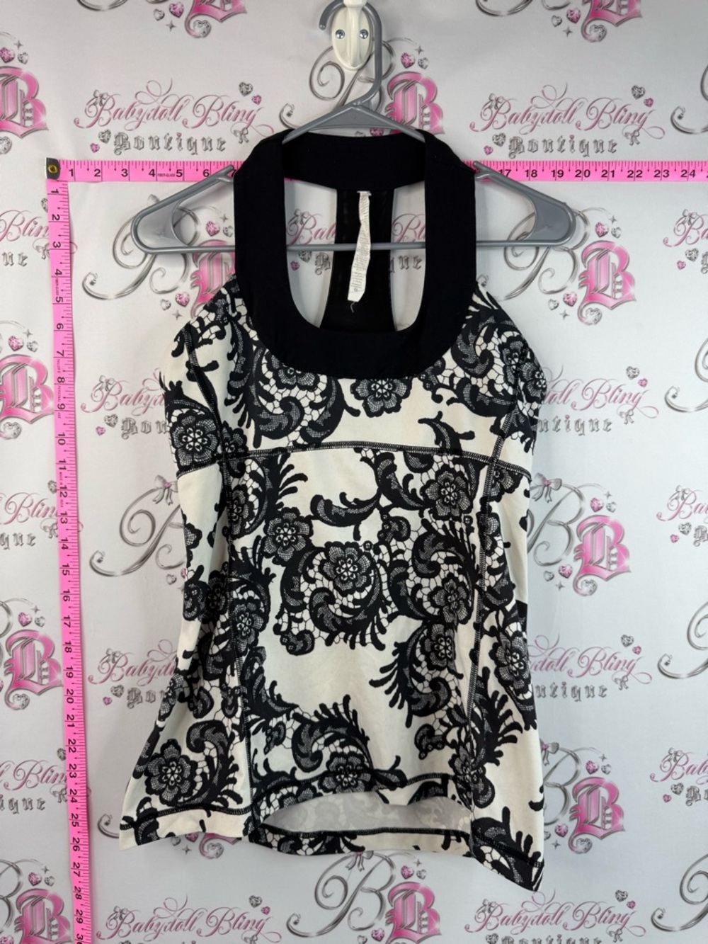 lululemon athletica Halter Tank Top with Black and White Floral Scoop neck